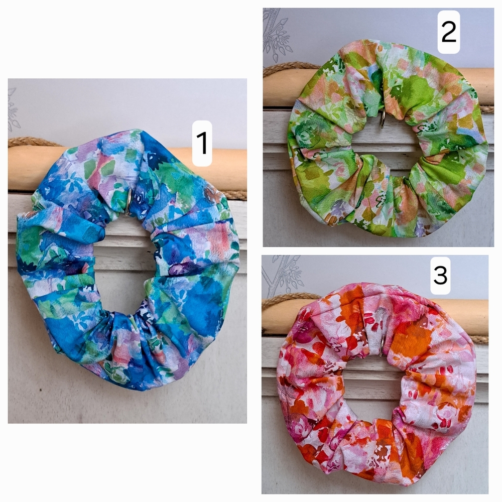 ONE Colorful Patterned Scrunchie Hair Tie Floral Red Blue Green Cotton